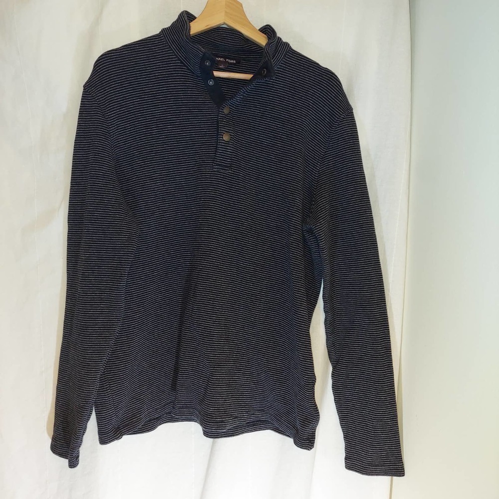 MICHAEL Kors Black Striped Collared Snap Front Long Sleeve Shirt, XL